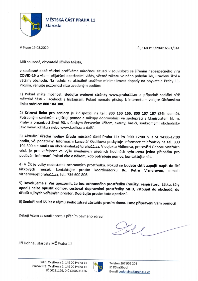 Dopis starosty Prahy 11 - cs, ru, uk, vi